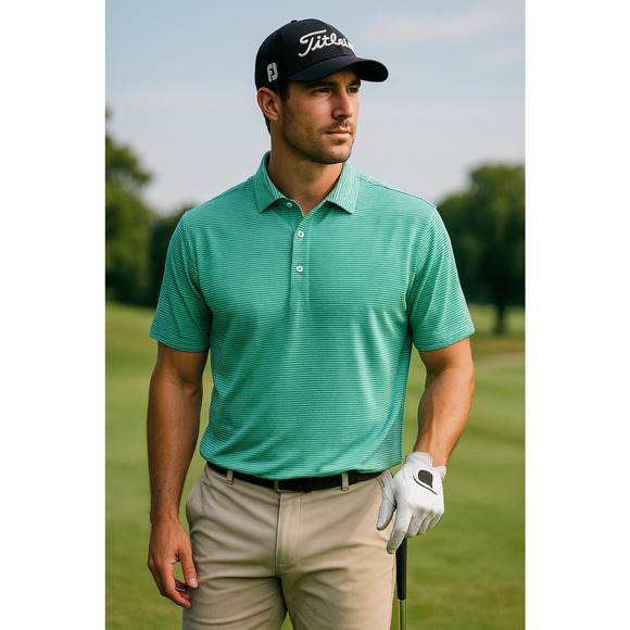 FootJoy Other - FOOTJOY FJ Golf Polo Shirt Striped Green Short Sleeve Athletic Men's Size Large